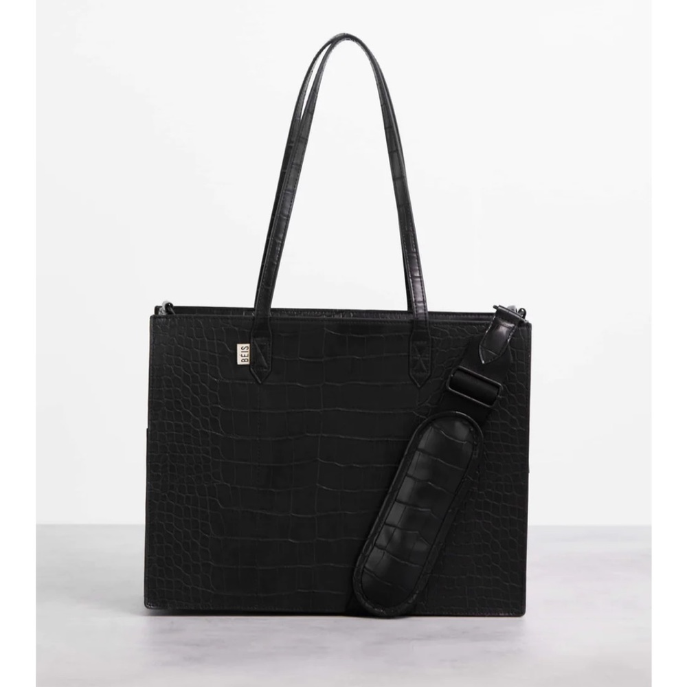 Beis Work Tote in Black Croc